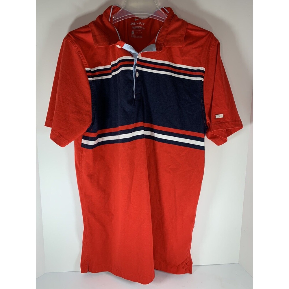 Men's Nike Dri-Fit Polo Short Sleeve Golf Shirt‎ Red Blue White Size M Very Nice